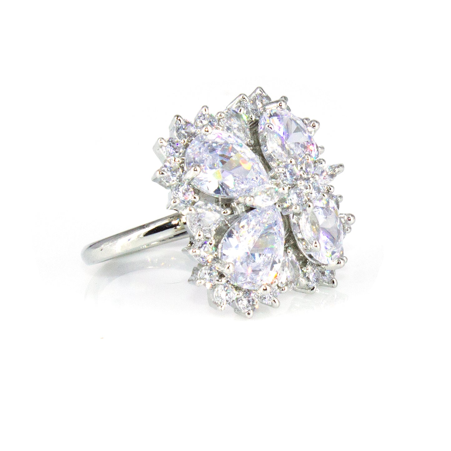 Silver Plated AD Cocktail Adjustable  Ring For Women