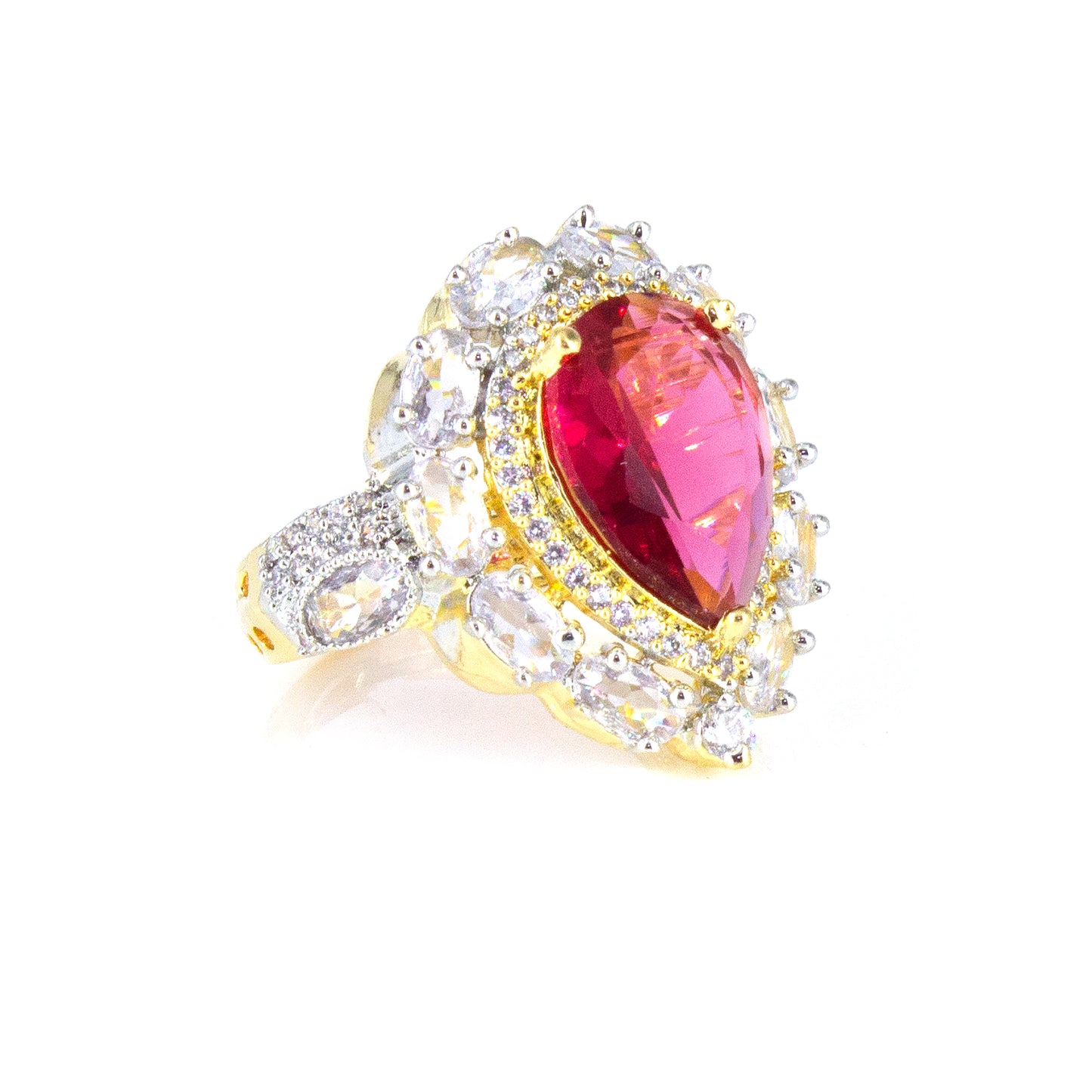 Gold Plated Red AD Adjustable Designer Ring For Women