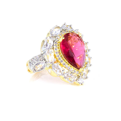 Gold Plated Red AD Adjustable Designer Ring For Women