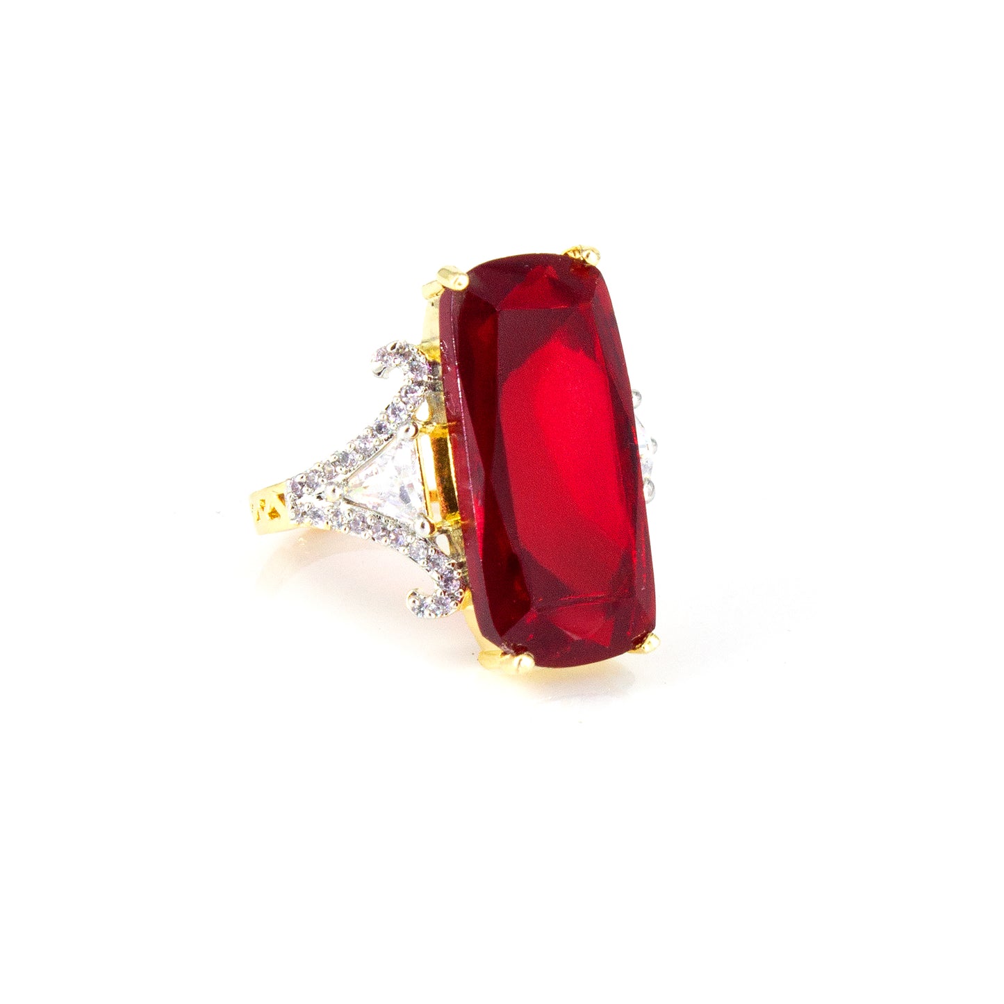 Gold Plated Red AD Adjustable Designer Ring For Women
