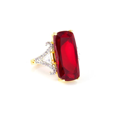 Gold Plated Red AD Adjustable Designer Ring For Women