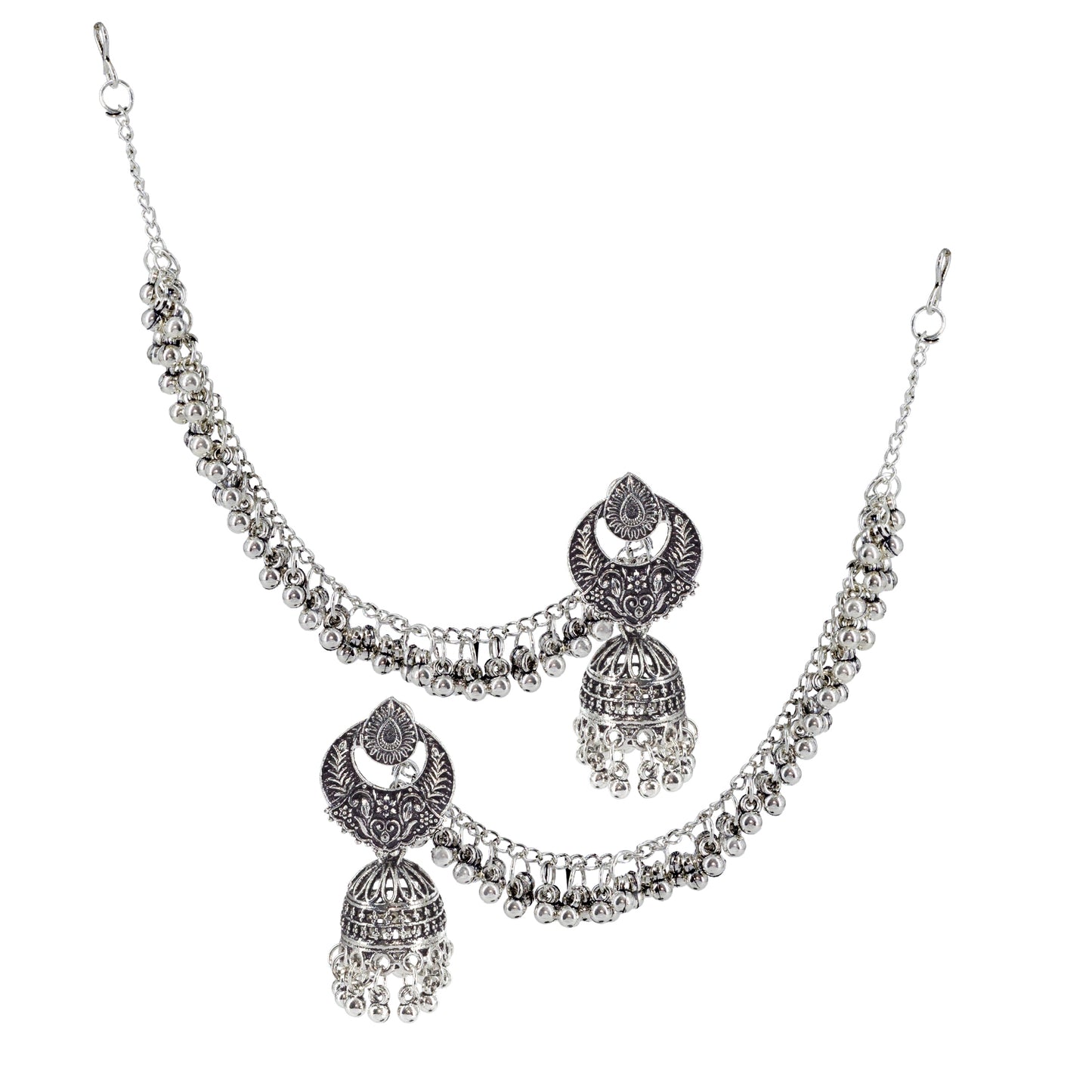 Chandbali Jhumka Earrings With Chain
