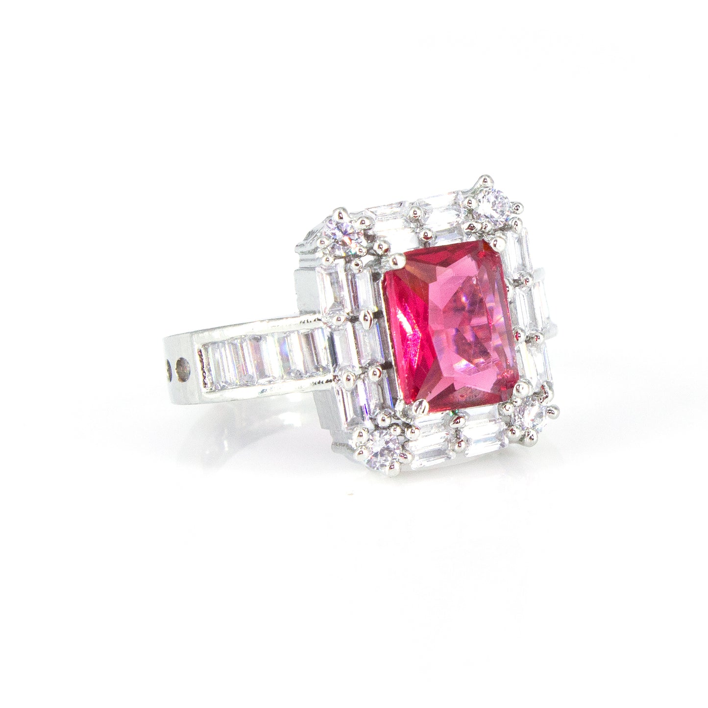 Silver Plated Red AD Adjustable Ring For Women