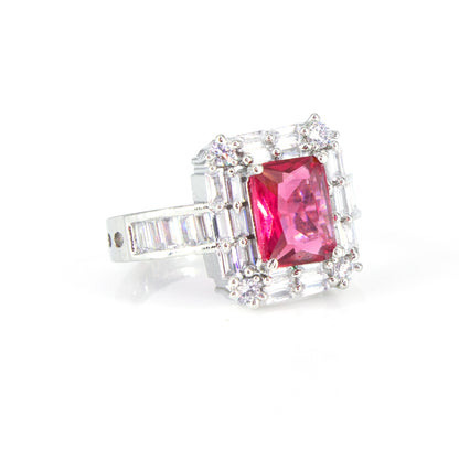 Silver Plated Red AD Adjustable Ring For Women