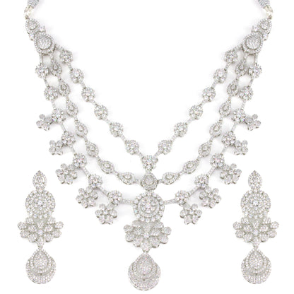 Silver Plated 3 Layer Cocktail AD Designer Jewellery Set