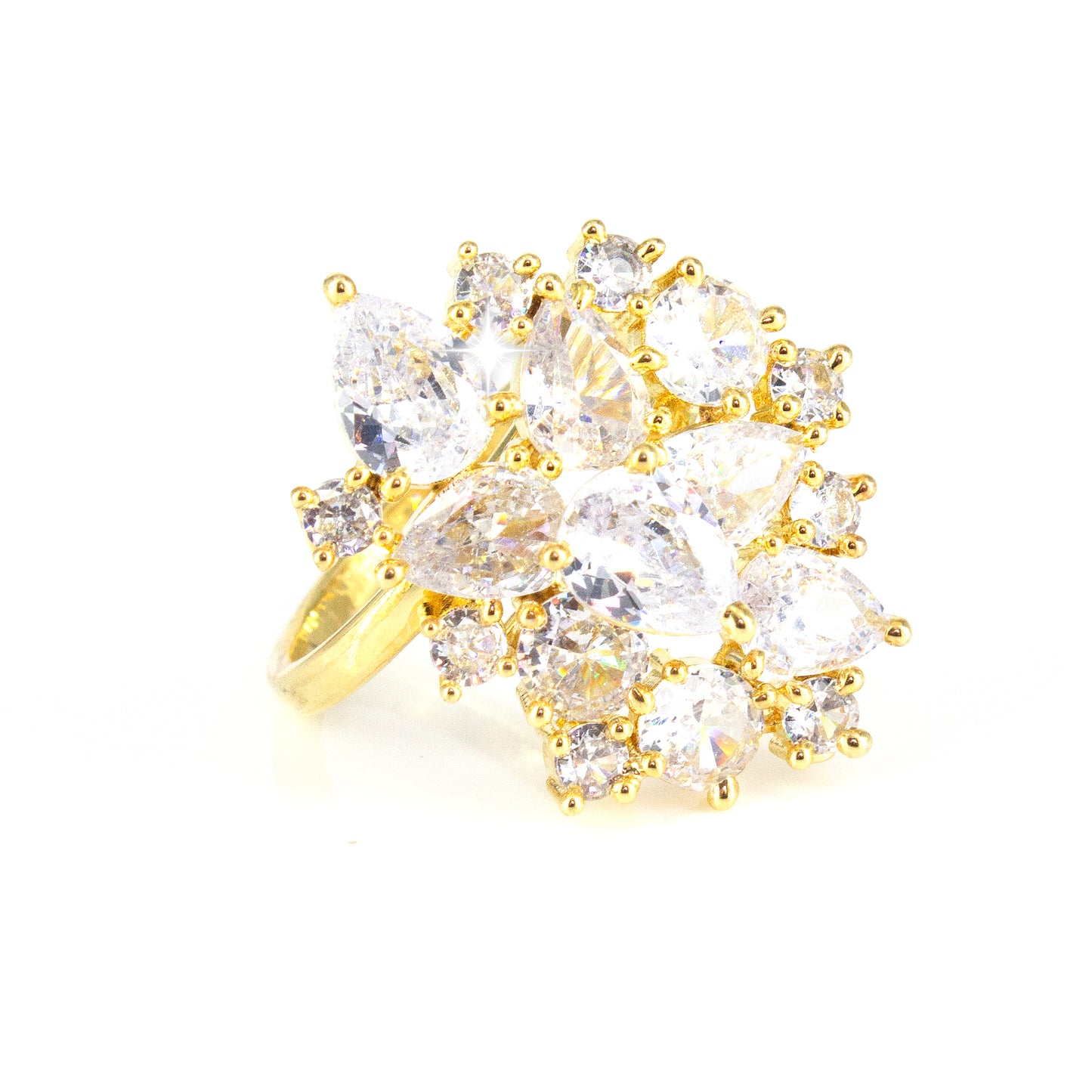 Gold Plated AD Adjustable Abstract Ring For Women