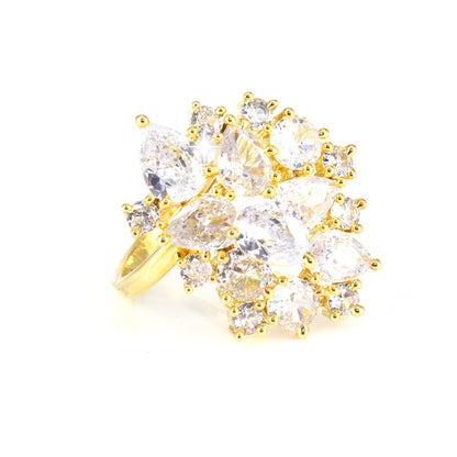 Gold Plated AD Adjustable Abstract Ring For Women