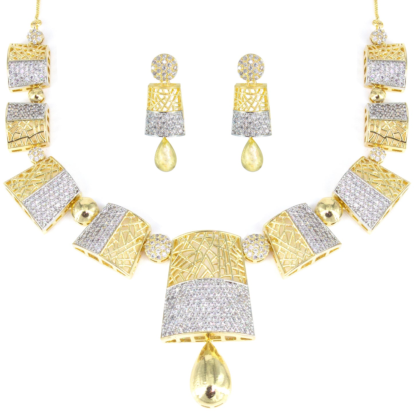 Gold Plated AD Cocktail Jewellery Set For Women