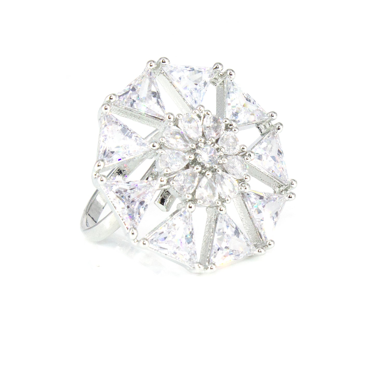 Silver Plated Cocktail AD Adjustable Ring For Women