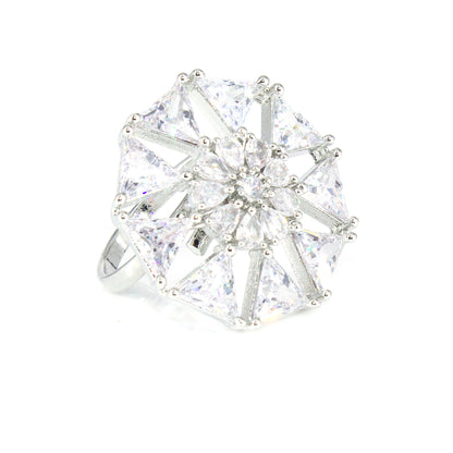 Silver Plated Cocktail AD Adjustable Ring For Women