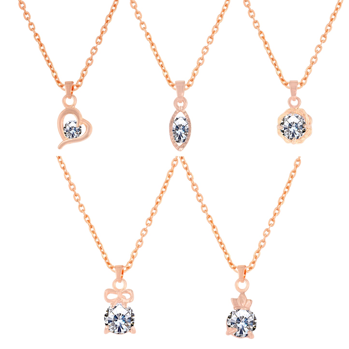 PRIVIU Rose Gold Pendant Necklace For Women And Girls ( Set Of 5)