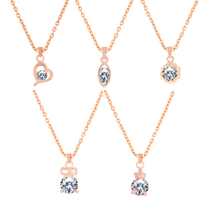 PRIVIU Rose Gold Pendant Necklace For Women And Girls ( Set Of 5)