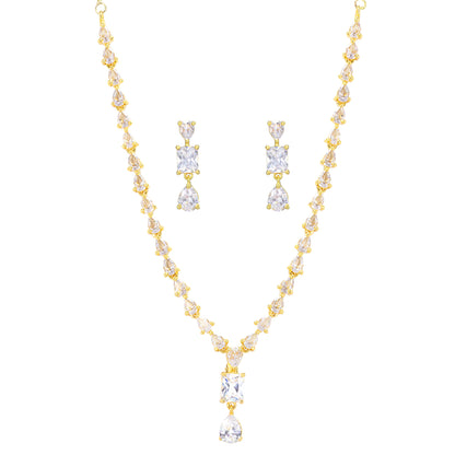 Gold Plated Teardrop Shaped American Diamond Studded Jewellery Set