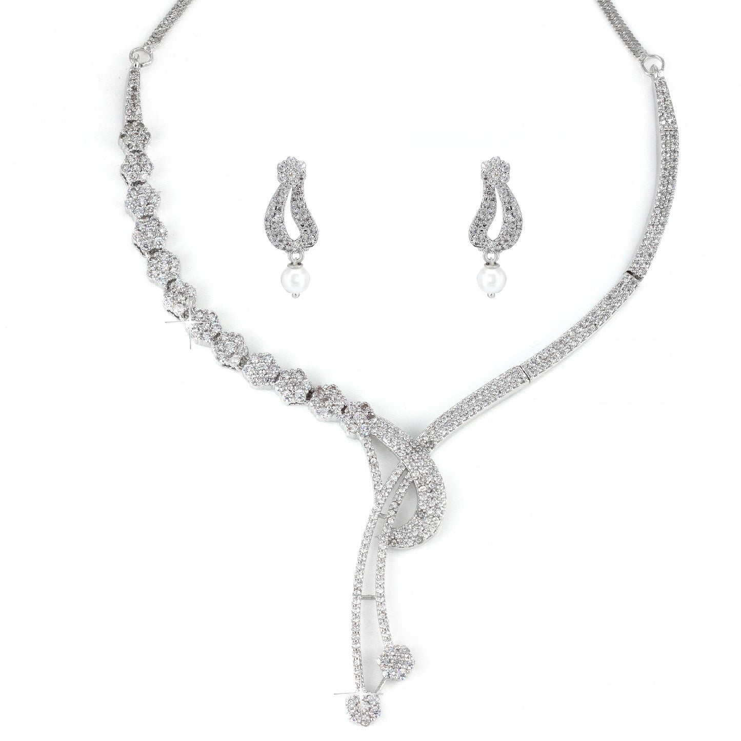 American Diamond Y-Shaped Designer Jewellery Set
