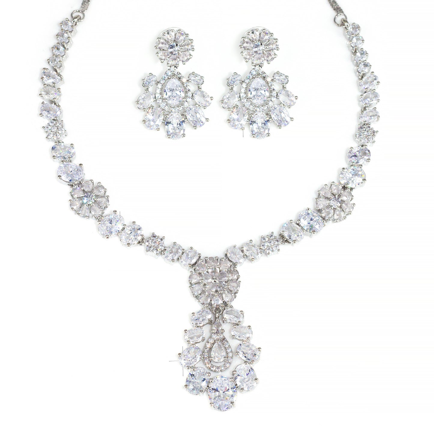 American Diamond Floral Designer Statement Jewellery Set