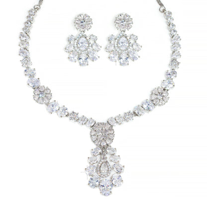American Diamond Floral Designer Statement Jewellery Set