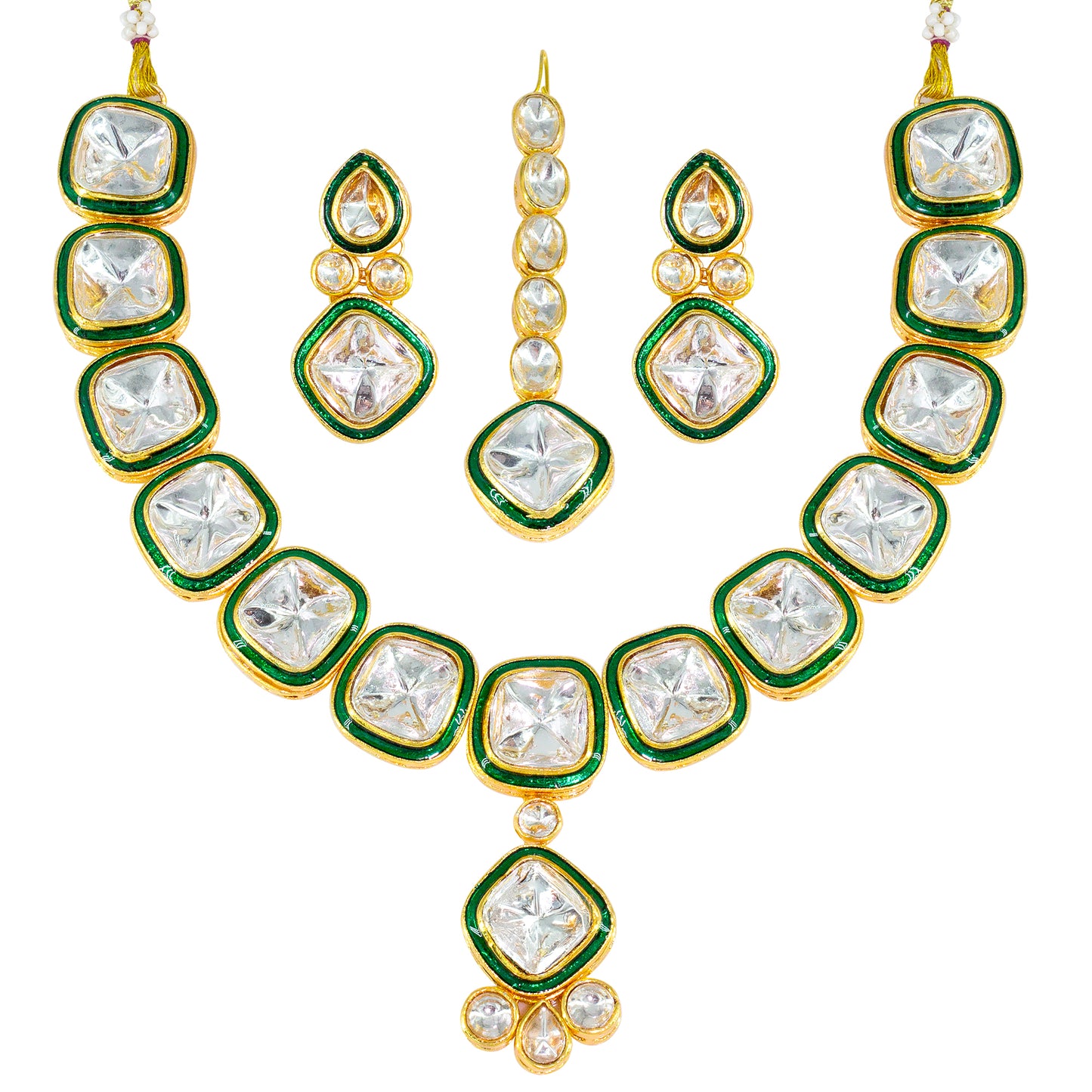 Green Kundan-Studded Jewellery Set