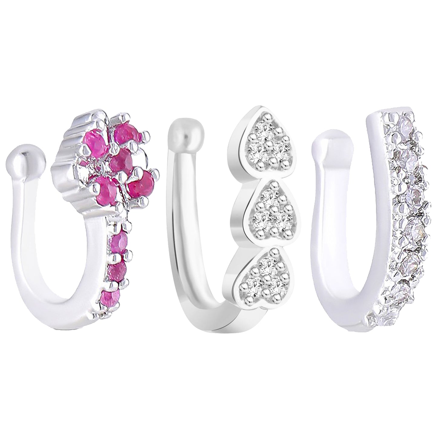 Pack of Three Silver-Plated AD Studded Nosepins