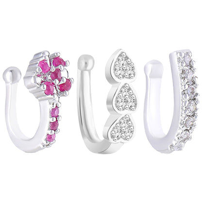 Pack of Three Silver-Plated AD Studded Nosepins