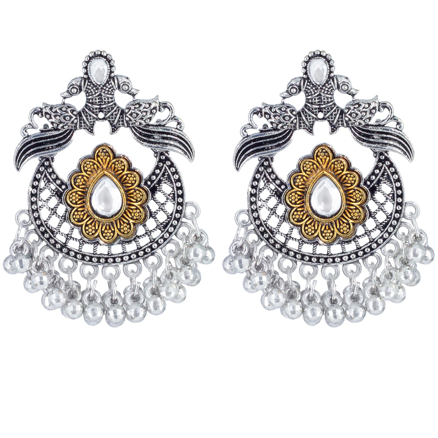 Dual-Tone  Peacock Design Chandbaali Earrings