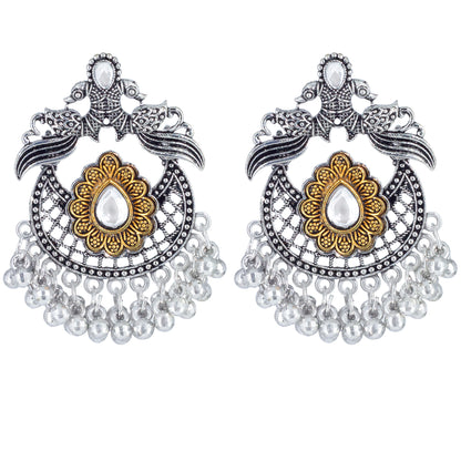 Dual-Tone  Peacock Design Chandbaali Earrings