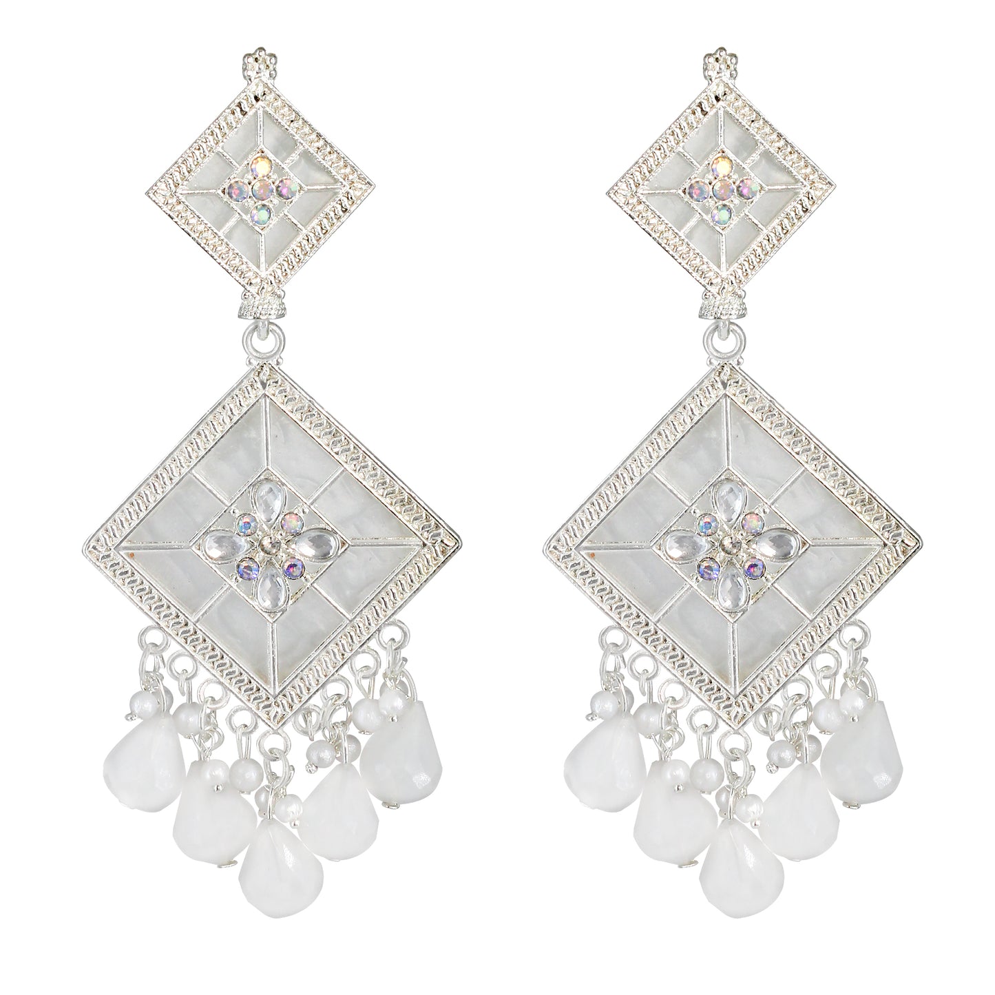 Floral Marble Finish Drop Earrings