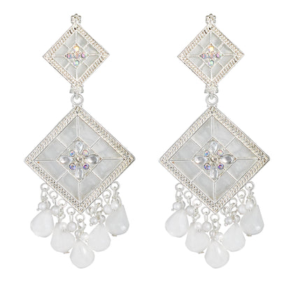 Floral Marble Finish Drop Earrings