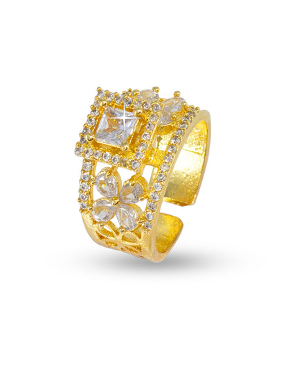 Floral Solitaire AD-Studded Adjustable Ring