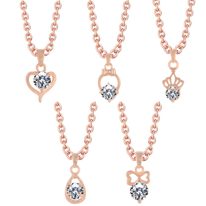 PRIVIU Teardrop, Heart, Round American Diamond Pendant Combo for Girls (Set of 5)