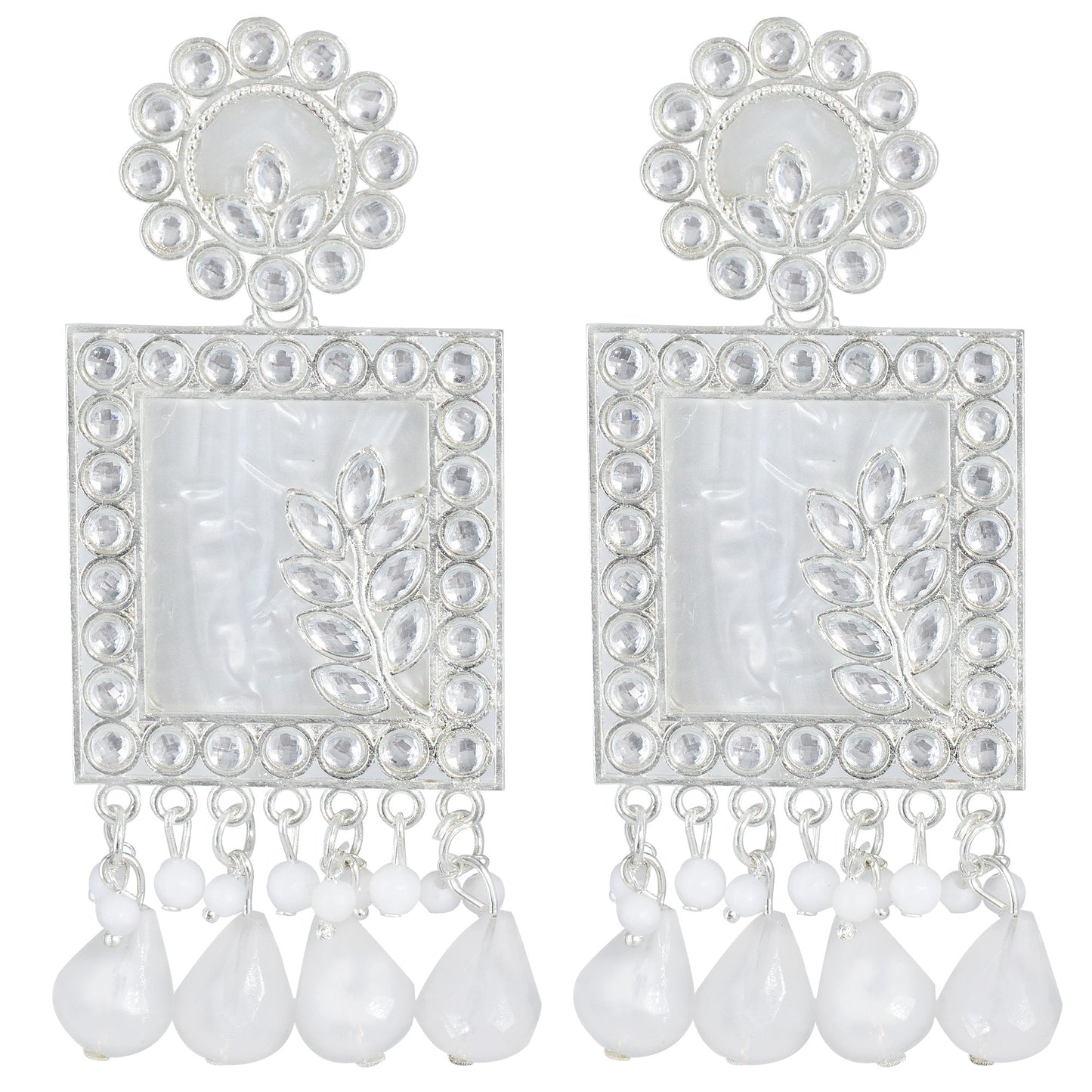 Floral Marble Finish Drop Earrings
