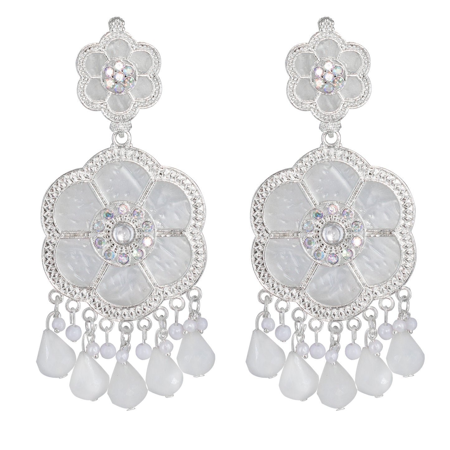 Floral Marble Finish Drop Earrings