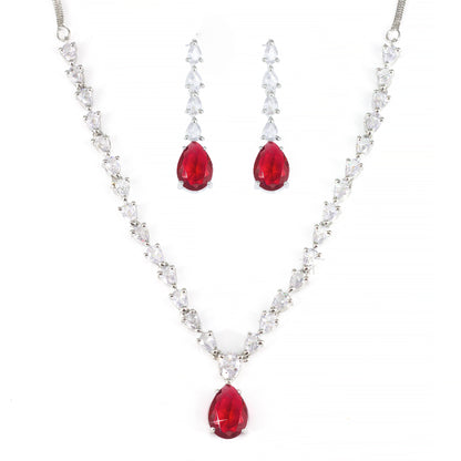Red AD-Studded Teardrop Jewellery Set
