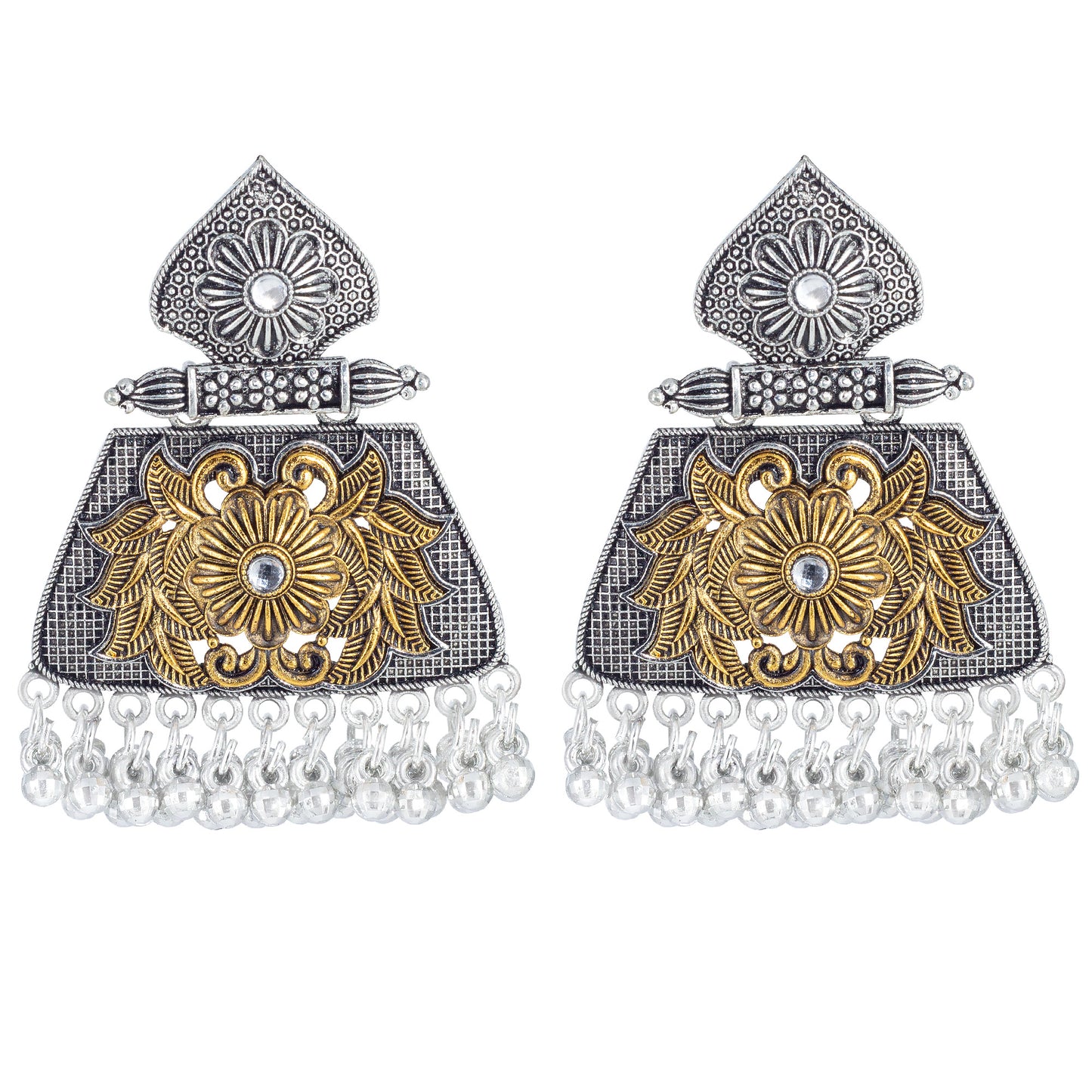 Dual-Tone  Floral Antique Statement Drop Earrings