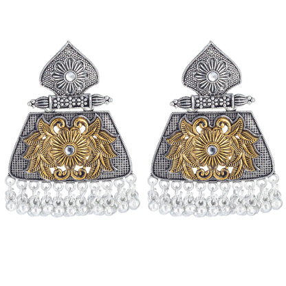 Dual-Tone  Floral Antique Statement Drop Earrings