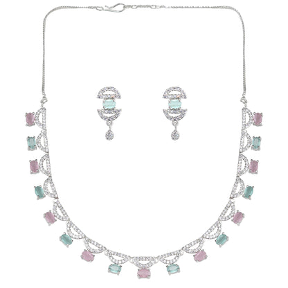 Pink & Mint Green AD Jewellery Set