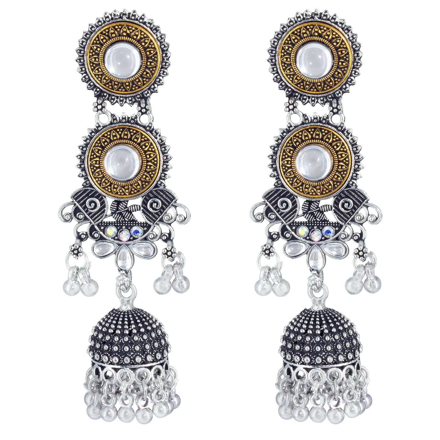 Dual Tone Gold &  Long Jhumki Earrings