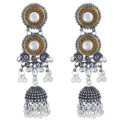 Dual Tone Gold &  Long Jhumki Earrings