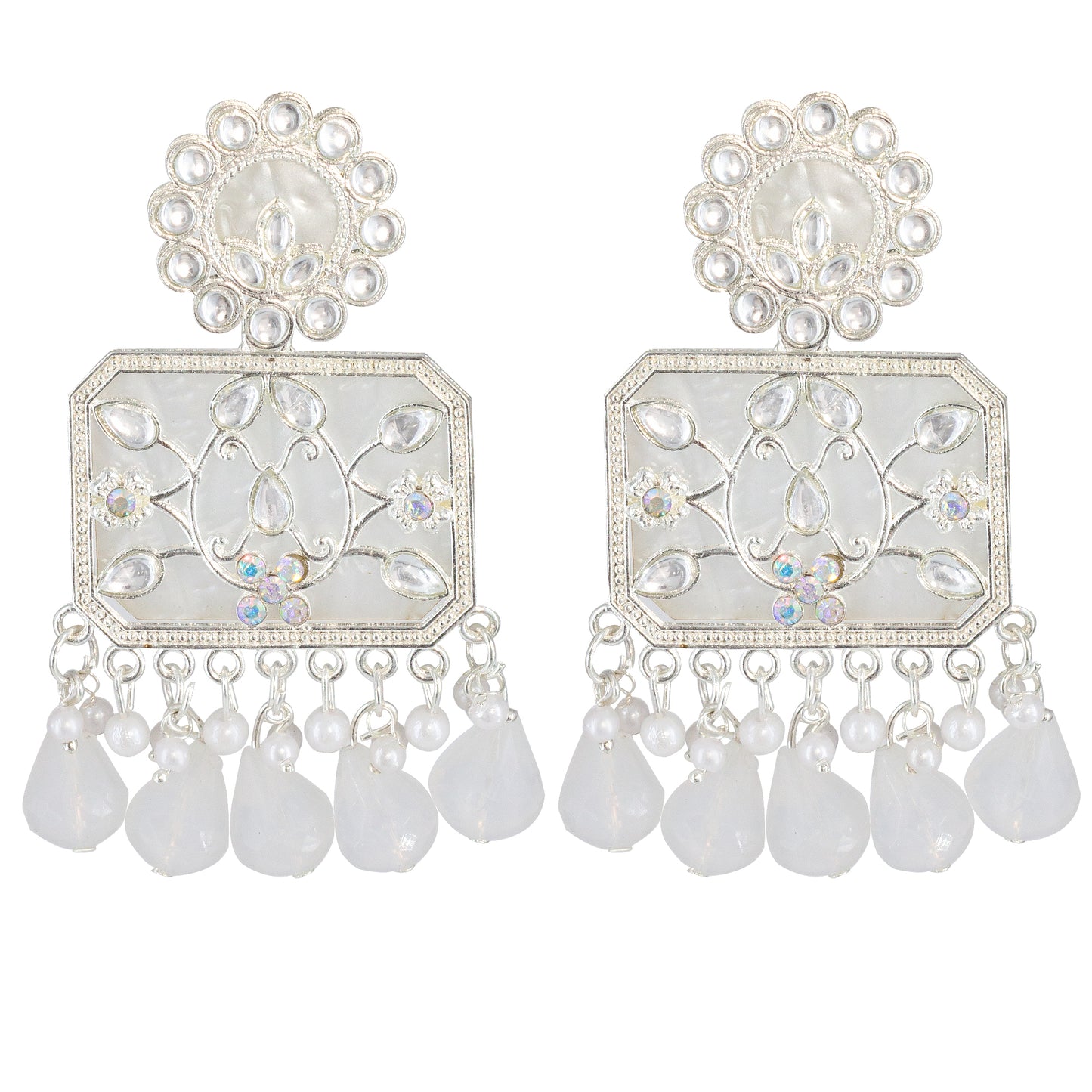Floral Marble Finish Drop Earrings