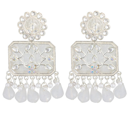 Floral Marble Finish Drop Earrings