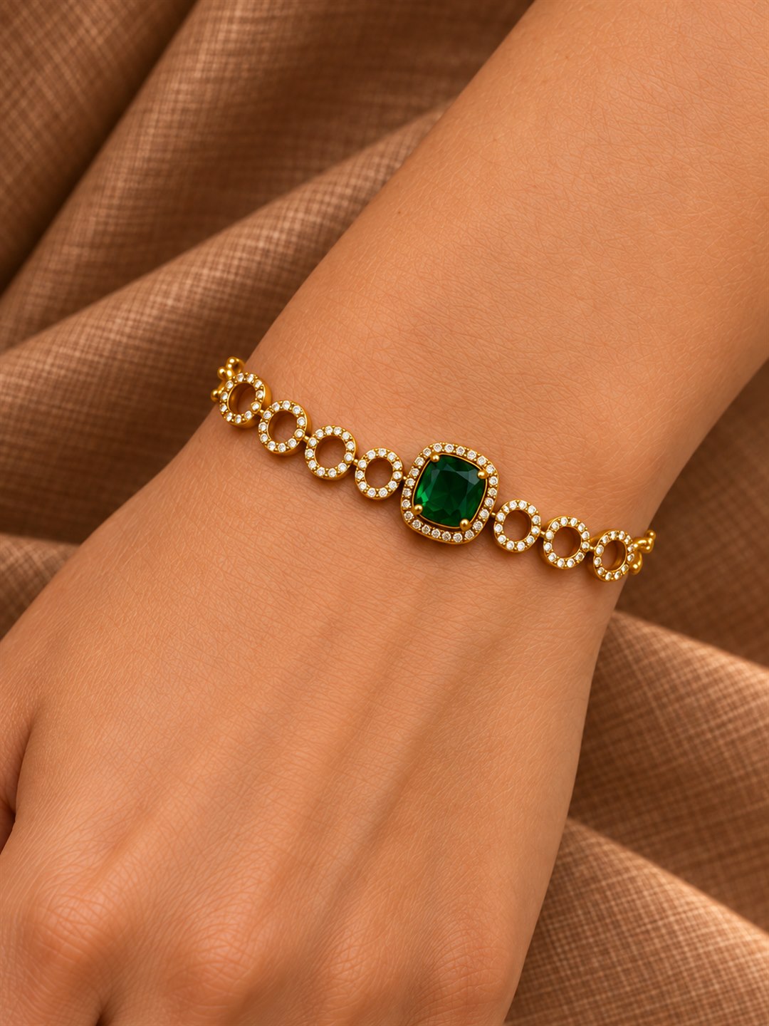 South India Gold Plated Green AD Bracelet for Women
