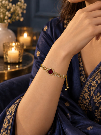 South India Gold Plated Red AD Bracelet for Women