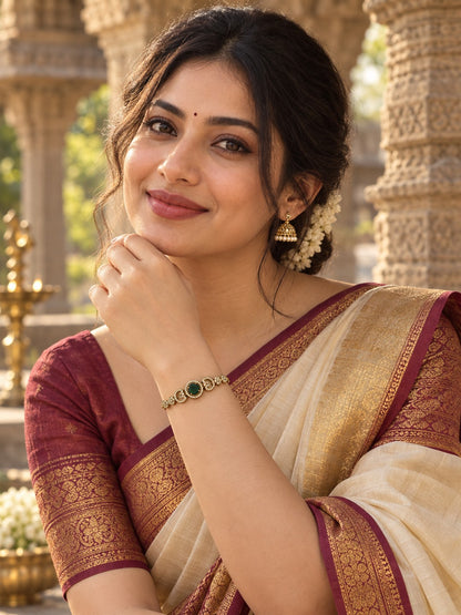 South Indian Gold Plated Green AD Adjustable Bracelet for Women