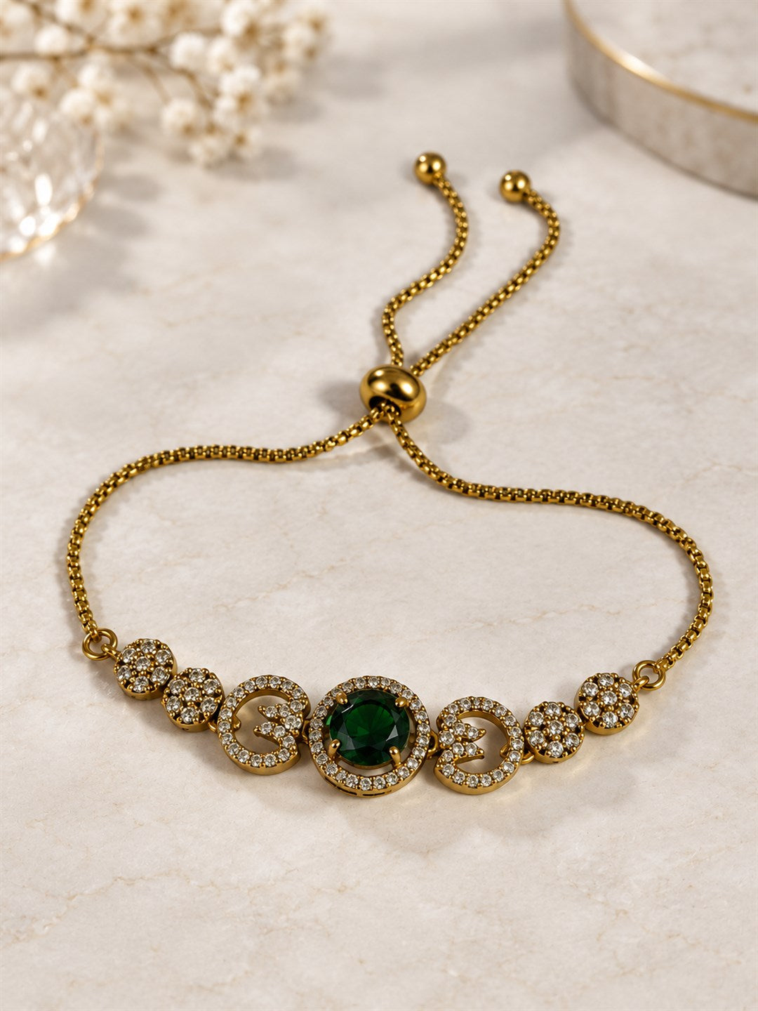 South Indian Gold Plated Green AD Adjustable Bracelet for Women