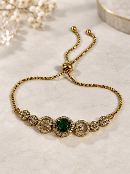South Indian Gold Plated Green AD Adjustable Bracelet for Women