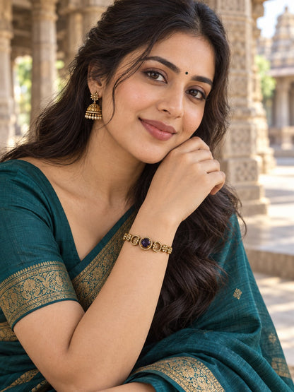 South Indian Gold Plated Purple AD Adjustable Bracelet for Women