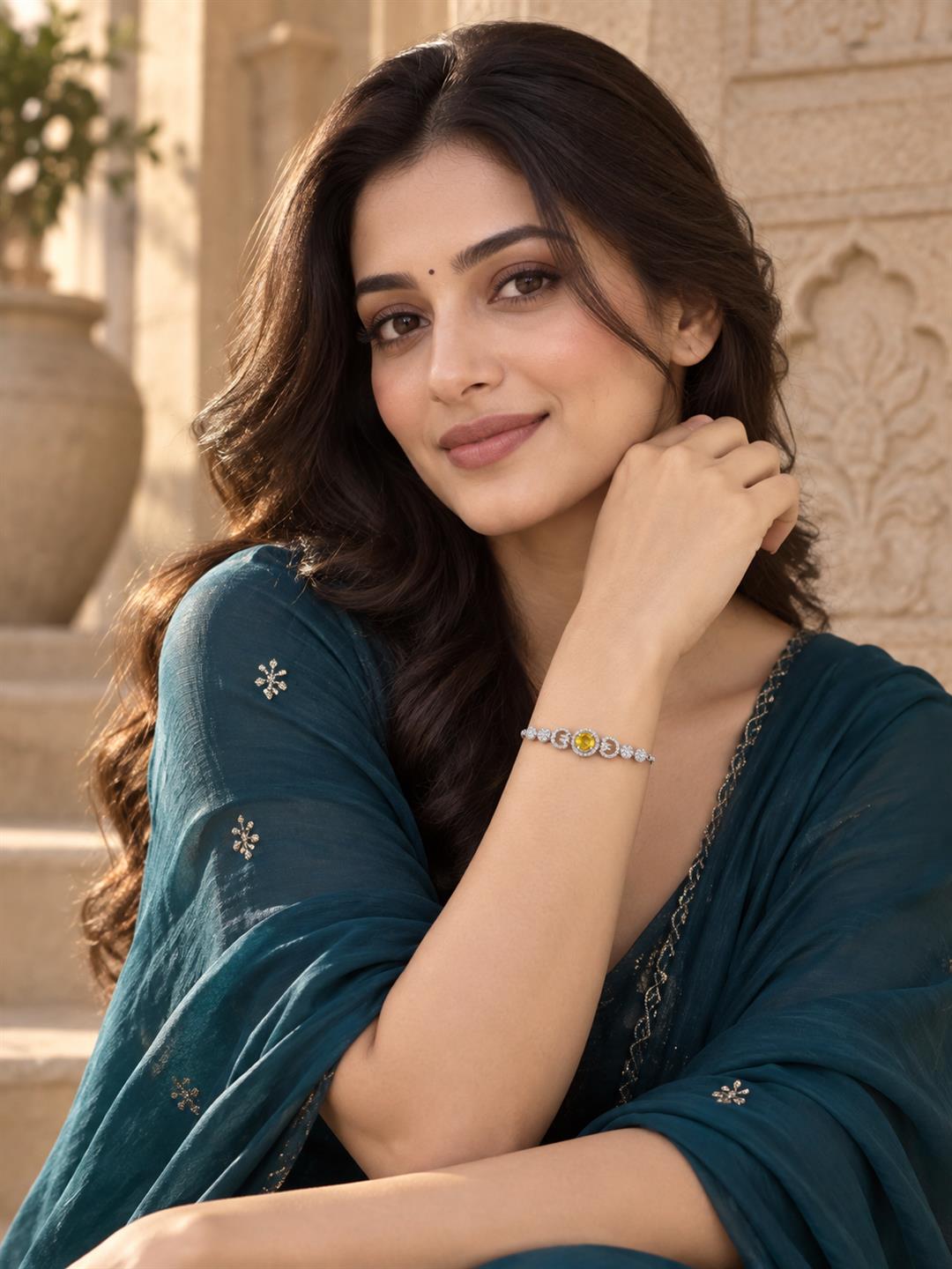 Rhodium Plated Yellow AD Adjustable Bracelet for Women