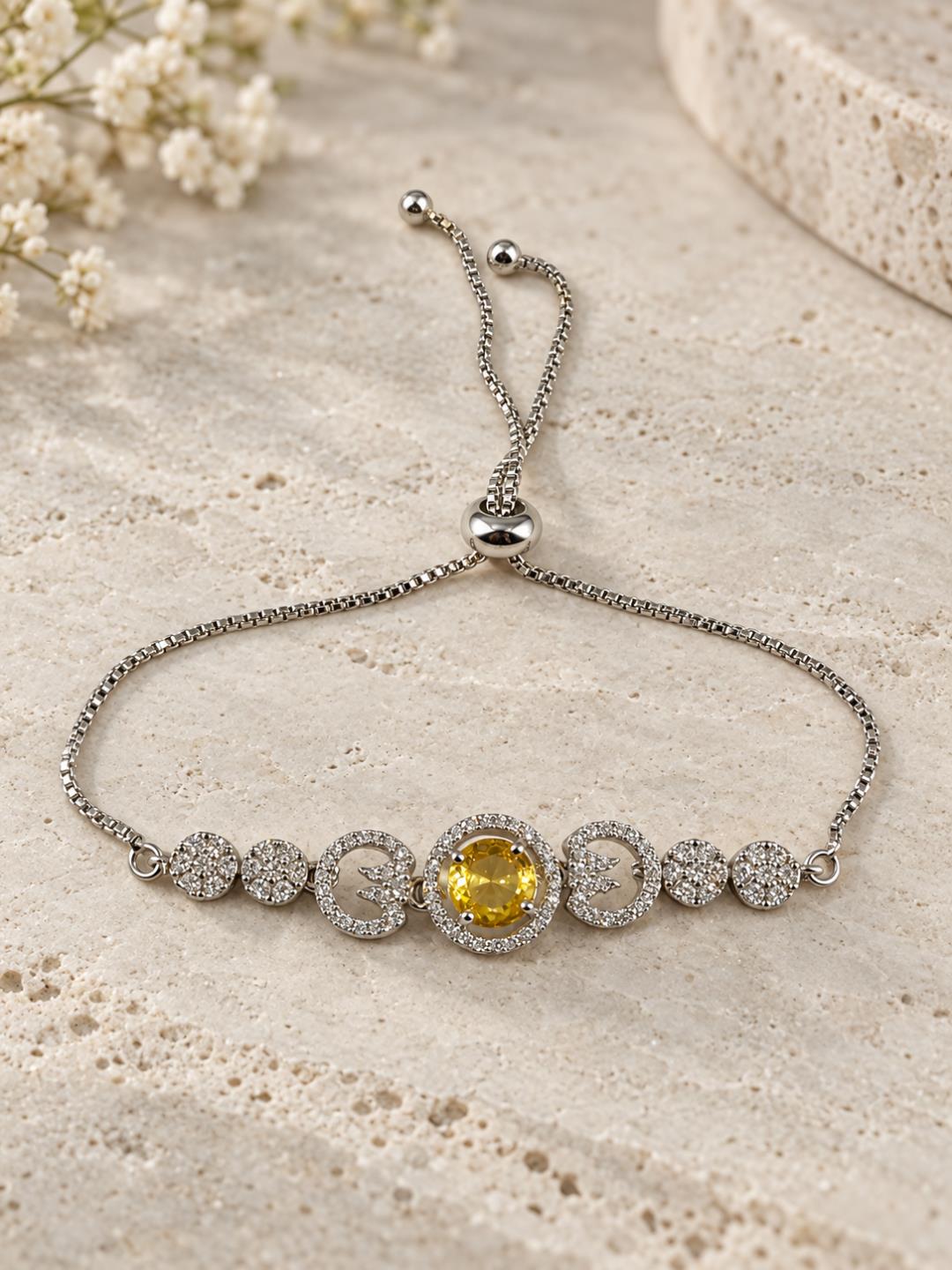 Rhodium Plated Yellow AD Adjustable Bracelet for Women