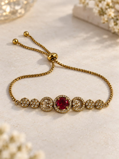 South Indian Gold Plated Red AD Adjustable Bracelet for Women