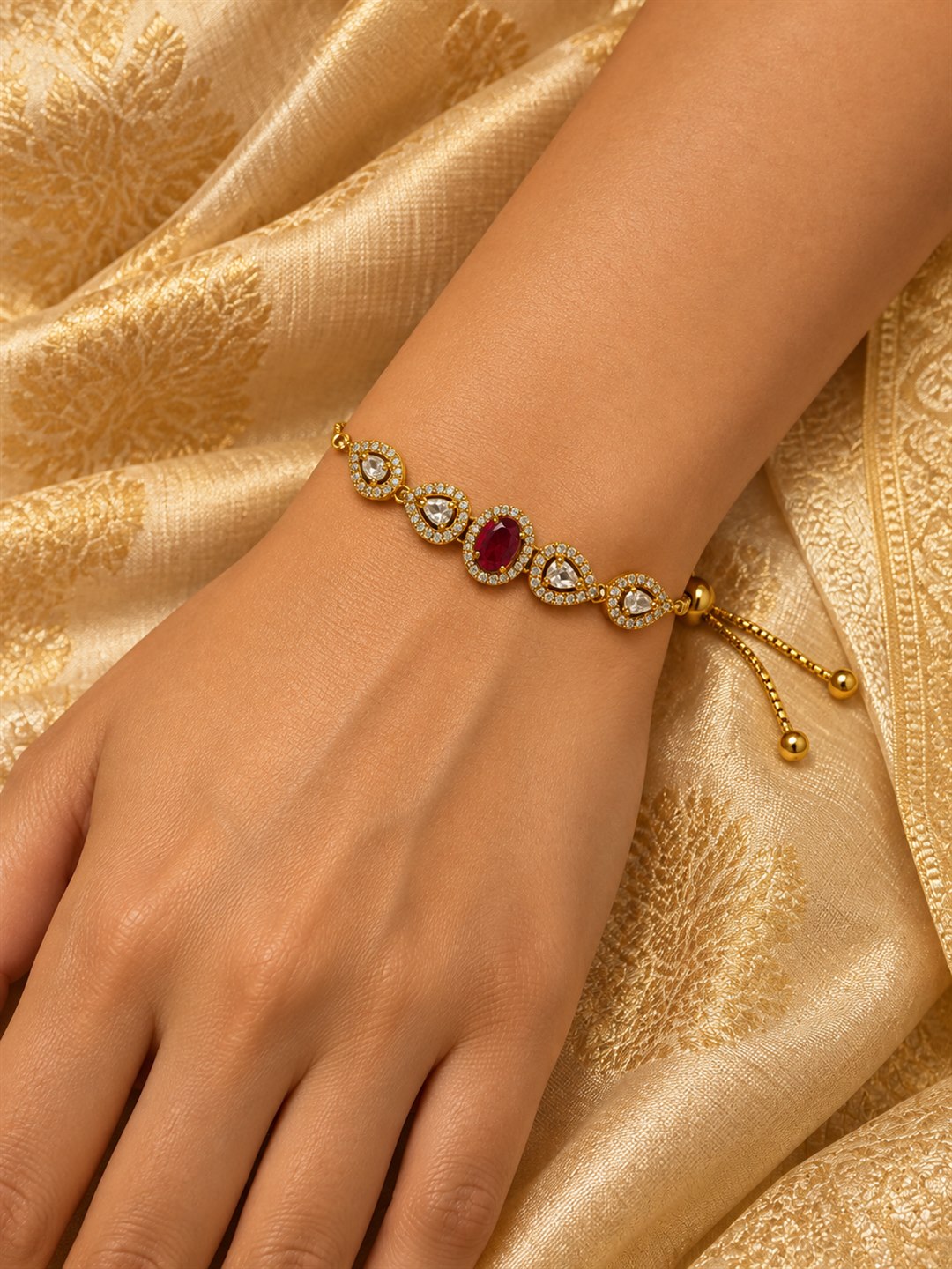 South India Gold Plated Red AD Bracelet for Women