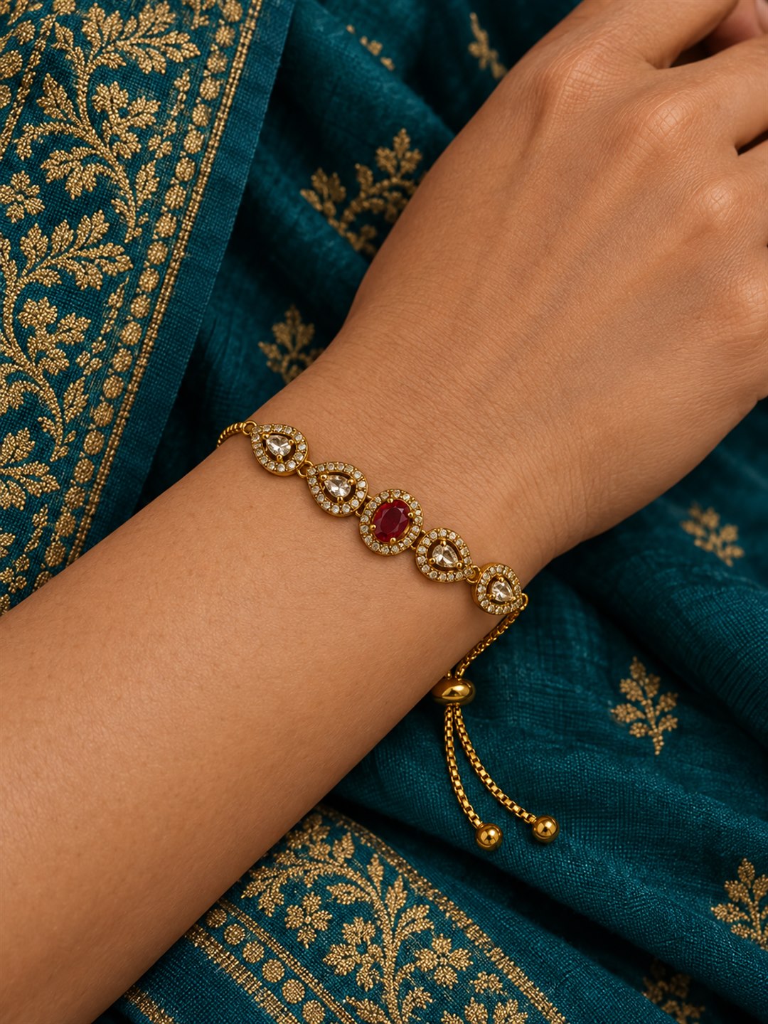 South India Gold Plated Red AD Bracelet for Women